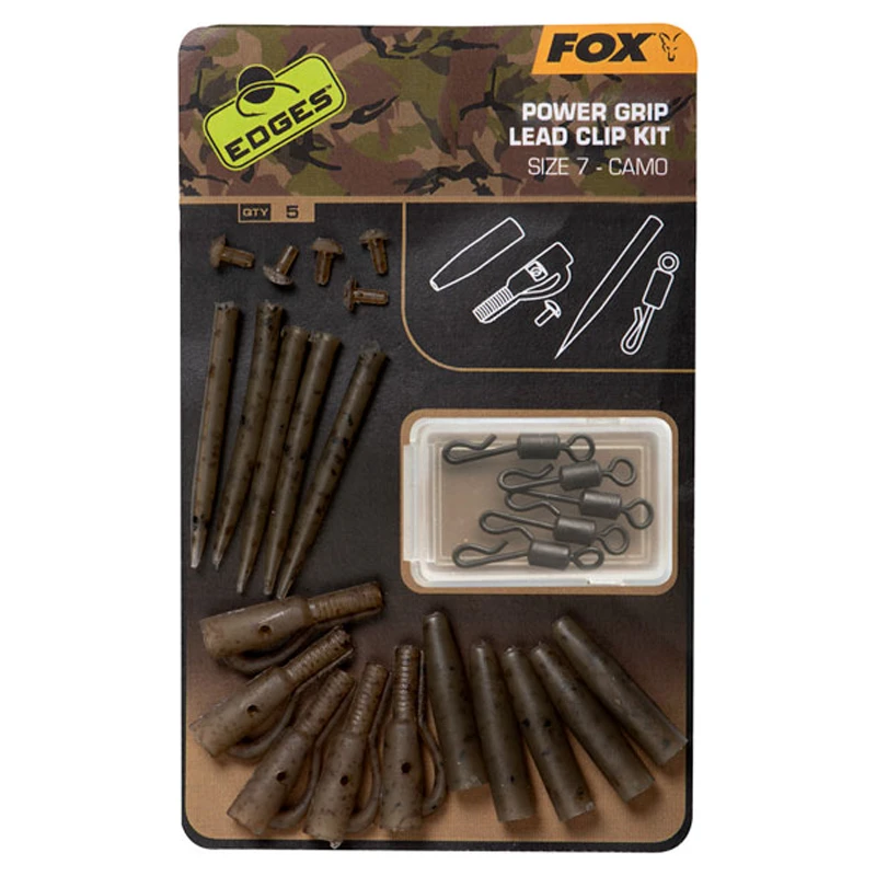 Fox Edges Camo Power Grip Lead Clip Kit Size 7 5pcs